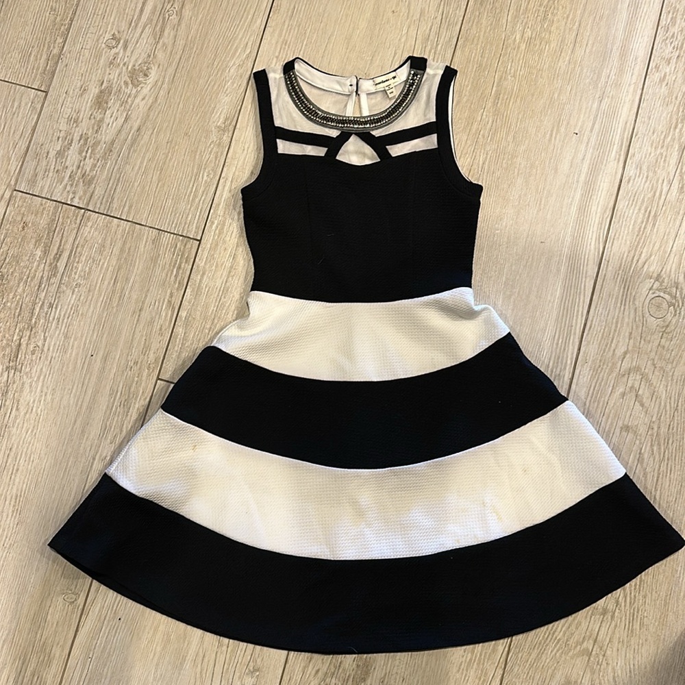 Girls black & white party dress below the knee